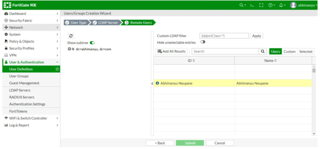 Select LDAP users